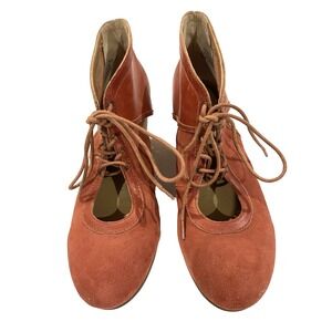 Latigo tie dress shoe granny bootie rust/burnt orange key hole suede/leather